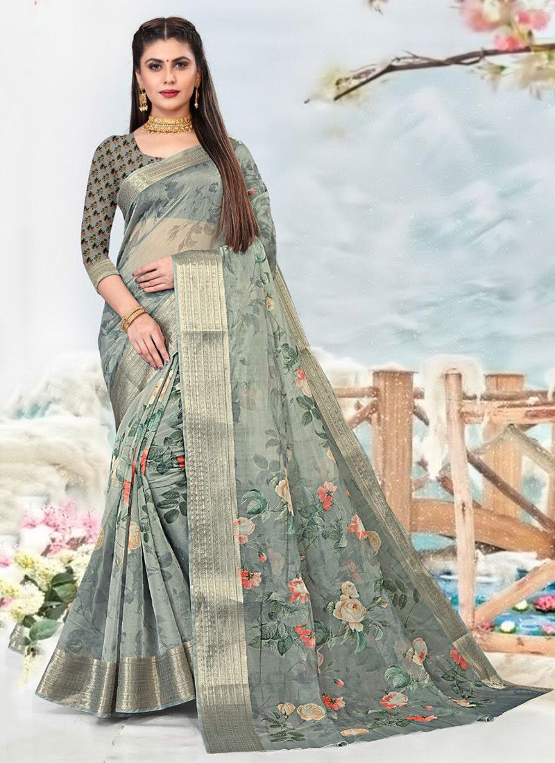 NP 1134 COLOURS Latest Fancy Designer Festive Wear Fine Georgatte With Jequred Border And Digital Print Saree Collection